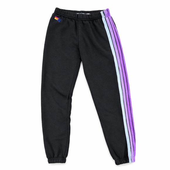Aviator Nation Black Sweatpants Purple Stripe Joggers Super Soft Small - Picture 4 of 8